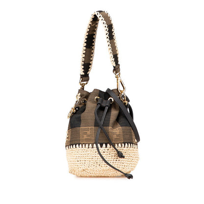 Fendi Mon Tresor Pequin Canvas Raffia 2Way Bag