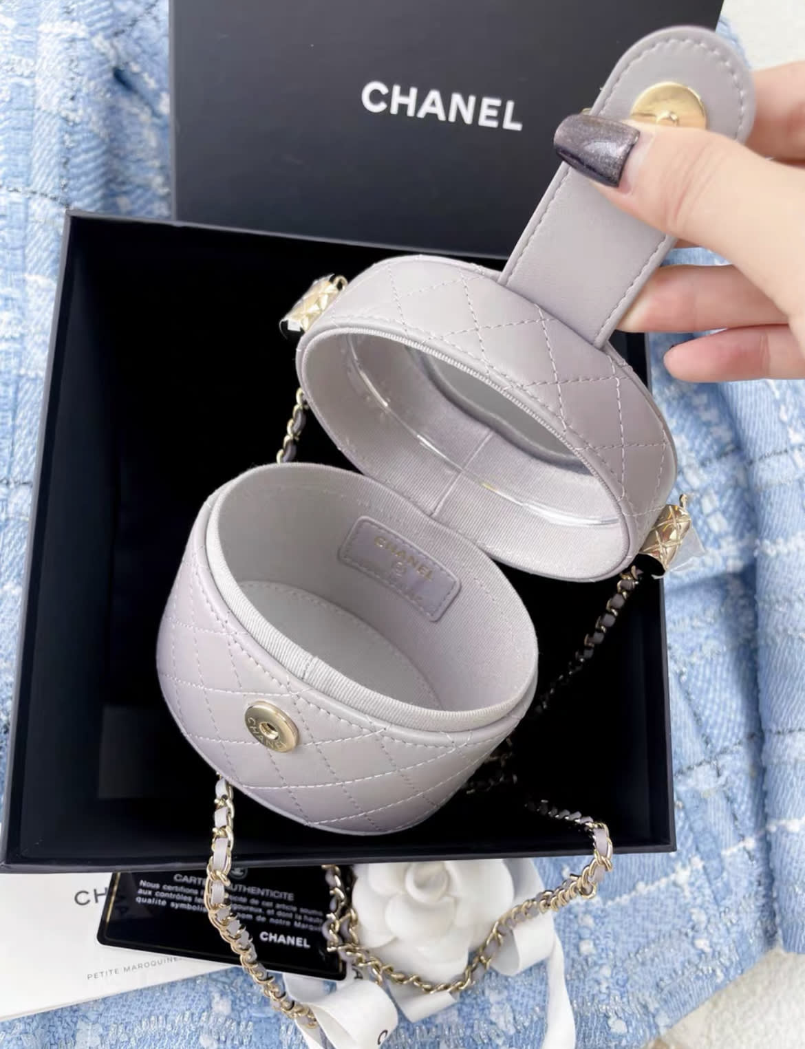 Chanel 21 Gray Cosmetic Box Chain Bag