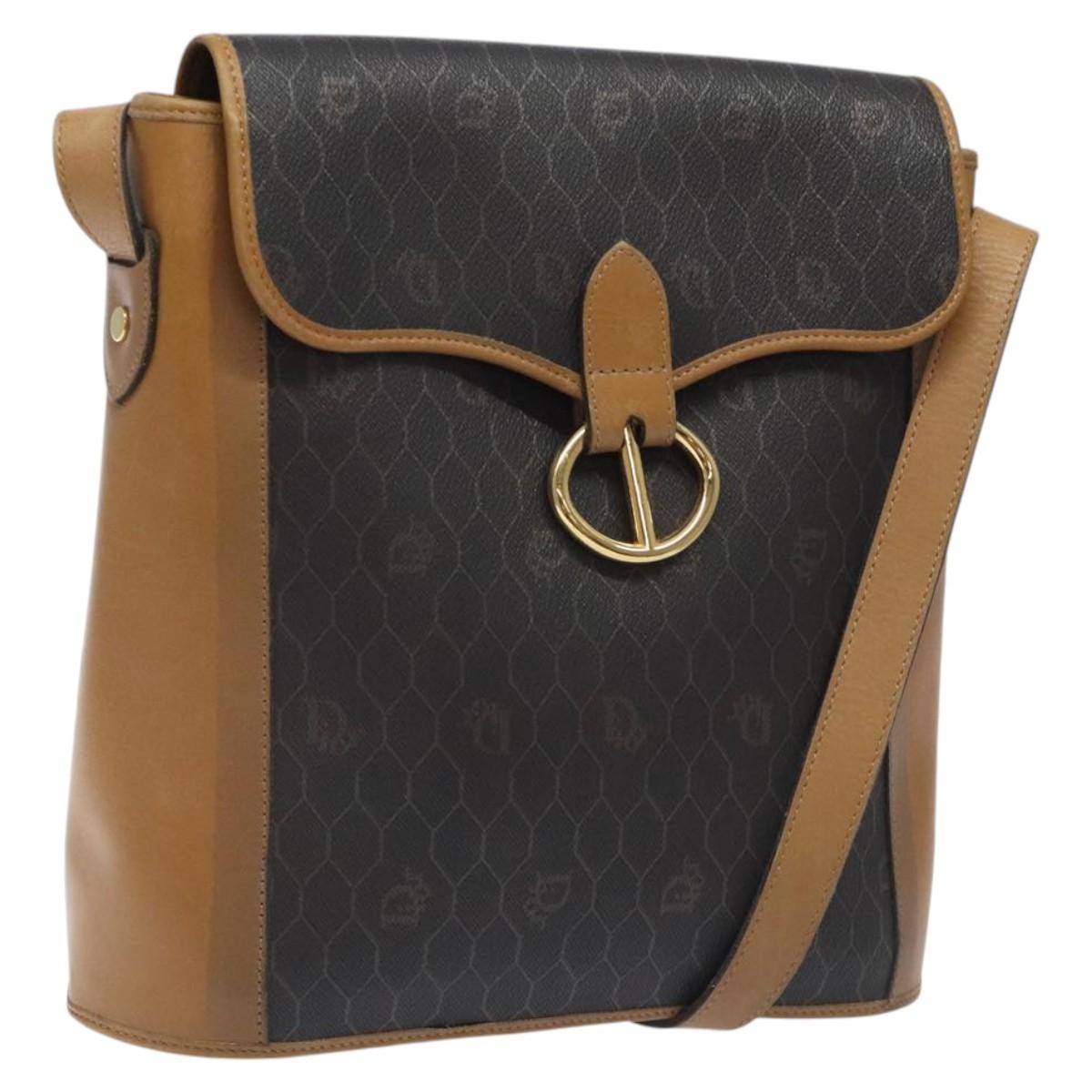 Christian Dior Honeycomb Flap Crossbody Bag Canvas And Leather Black Canvas Bag