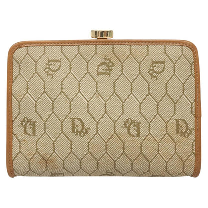 Christian Dior Honeycomb Zip Pouch Coated Canvas Beige Pvc Clutche Pouche Bag Canvas