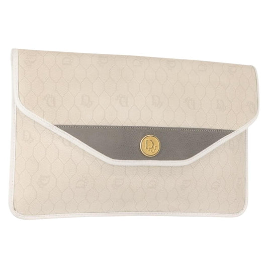 Christian Dior Honeycomb Clutch Canvas White Canvas Clutche Pouche Bag