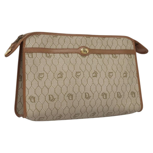 Christian Dior Honeycomb Zip Pouch Coated Canvas Beige Pvc Clutche Pouche Bag Style 2