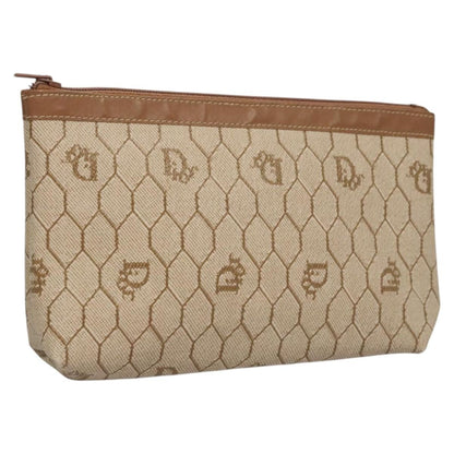 Christian Dior Honeycomb Zip Pouch Coated Canvas Beige Pvc Bag ()