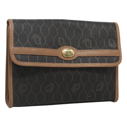 Christian Dior Honeycomb Chain Canvas Black Pvc Clutche Pouche Bag