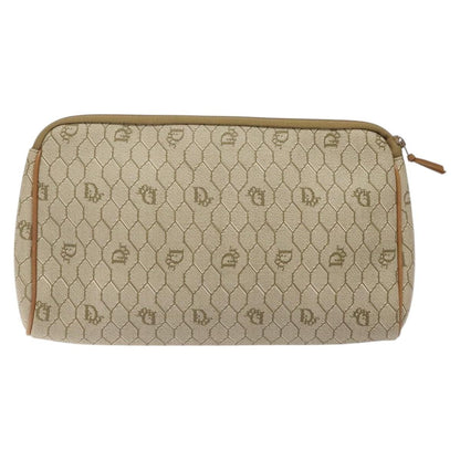 Christian Dior Honeycomb Zip Pouch Coated Canvas Beige Pvc Clutche Pouche Bag