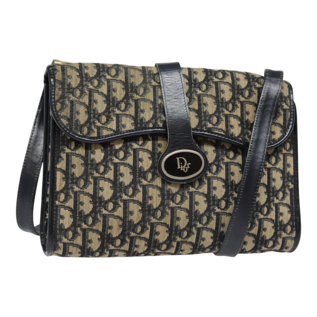 Christian Dior Flap Crossbody Bag Canvas Navy Canvas Shoulder Bag Bag