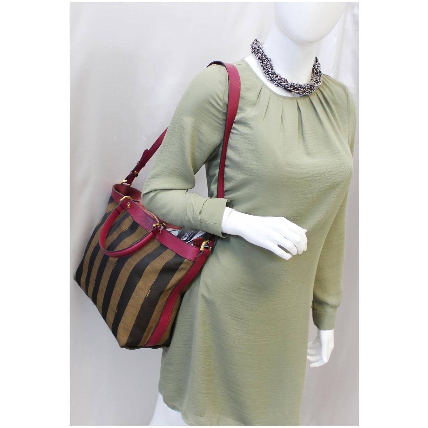 Fendi Tote Canvas Red Tote Bag Style 29
