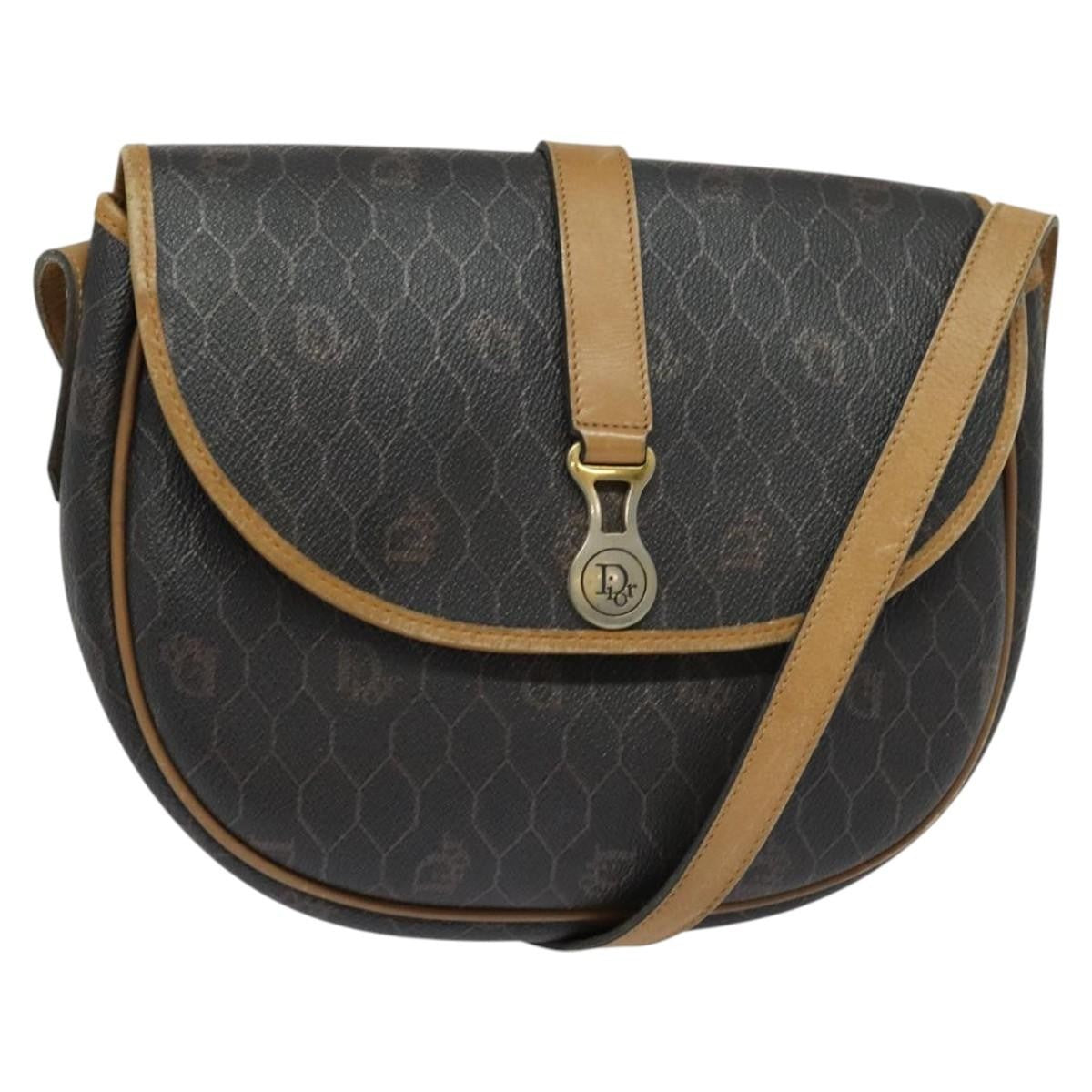Christian Dior Honeycomb Flap Crossbody Bag Canvas And Leather Black Canvas Bag ()