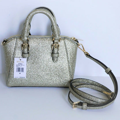 MICHAEL KORS Silver Ciara Mini XS Satchel Crossbody Satchel w/ Gold Tone Hardware NWOT