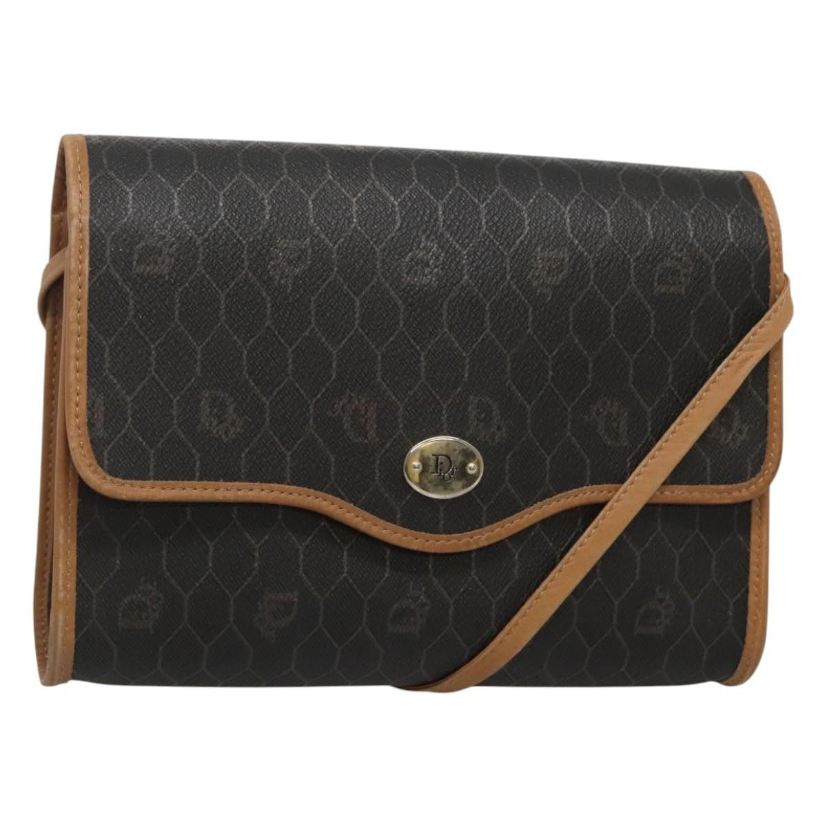 Christian Dior Honeycomb Flap Crossbody Bag Coated Canvas Black Canvas Shoulder Bag Bag