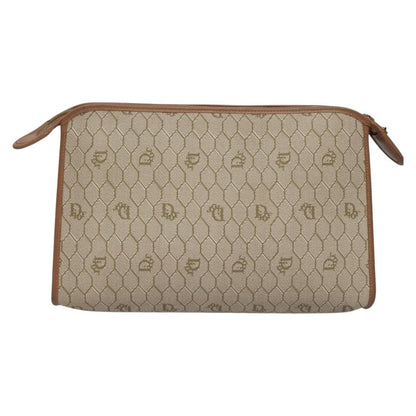 Christian Dior Honeycomb Zip Pouch Coated Canvas Beige Pvc Clutche Pouche Bag Style 2