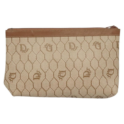 Christian Dior Honeycomb Zip Pouch Coated Canvas Beige Pvc Bag