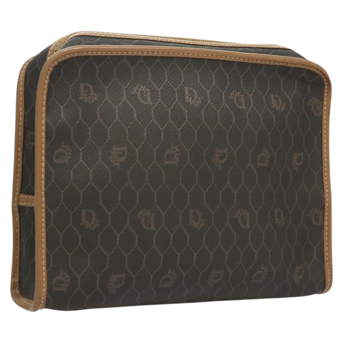 Christian Dior Honeycomb Zip Pouch Coated Canvas Black Pvc Canvas Clutche Pouche Bag