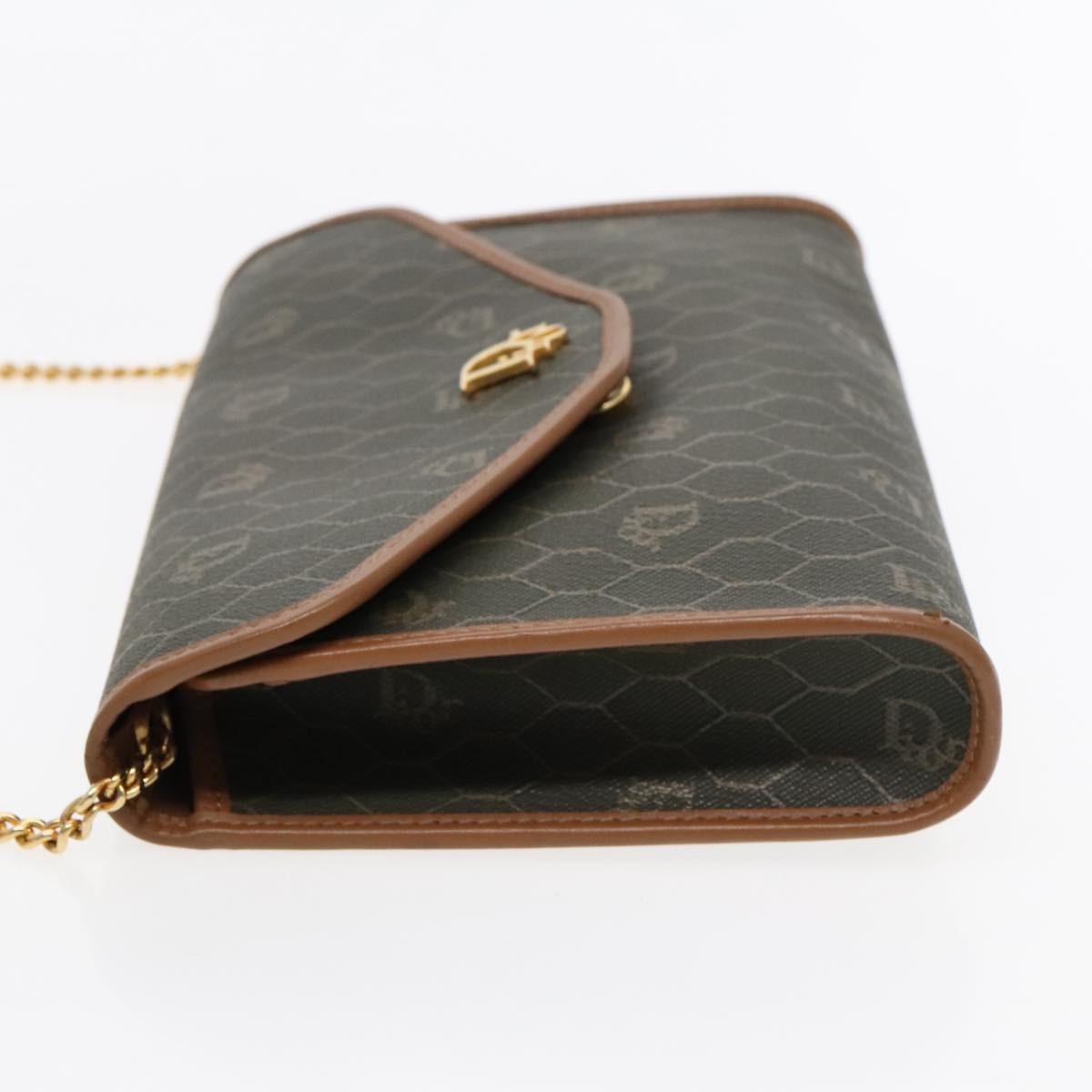 Christian Dior Honeycomb Chain Canvas Khaki Canvas Shoulder Bag Bag ()