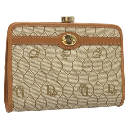 Christian Dior Honeycomb Zip Pouch Coated Canvas Beige Pvc Clutche Pouche Bag Canvas
