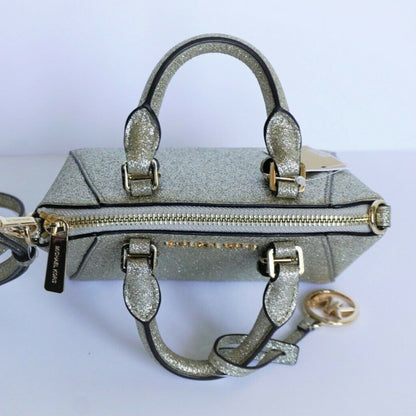 MICHAEL KORS Silver Ciara Mini XS Satchel Crossbody Satchel w/ Gold Tone Hardware NWOT