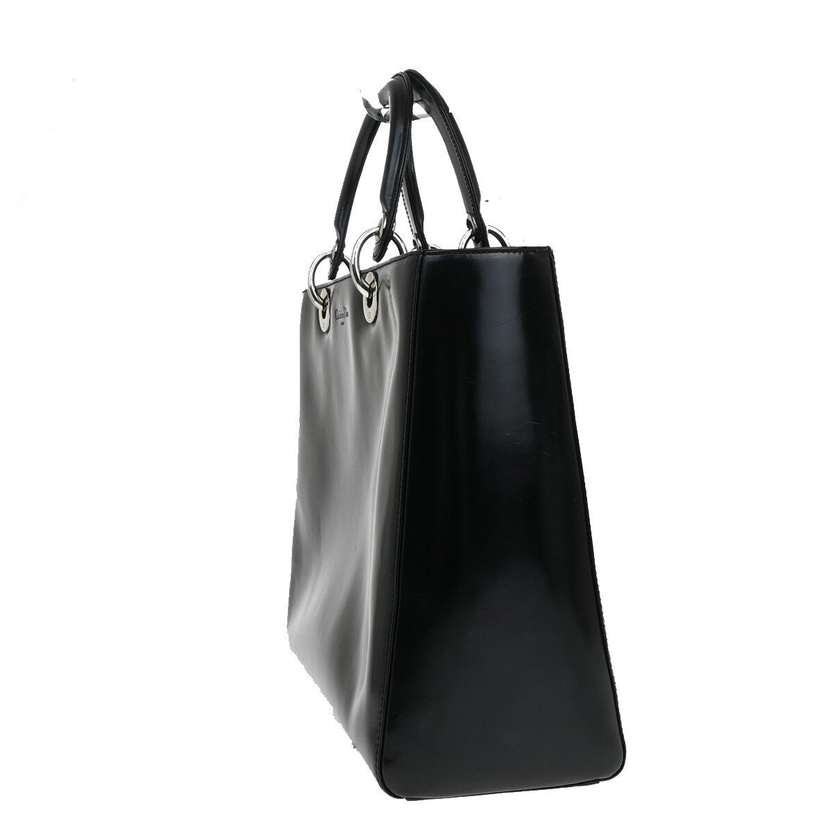 Christian Dior Lady Dior Patent Noir Cuir Vernis Black Patent_Leather Bag ()