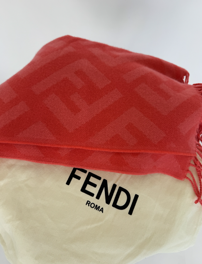 Fendi FF Print Tulip Woven Cashmere Fringe Scarf
