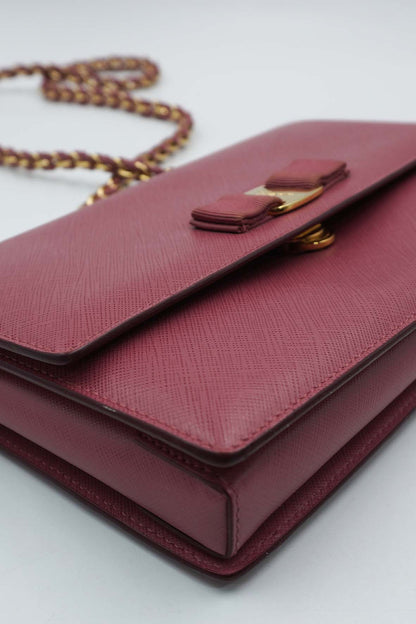 Medium Ginny Vara Ribbon Saffiano Leather Crossbody Bag Pink