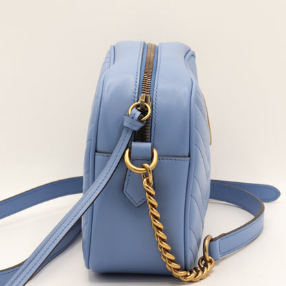 GG Blue Marmont Crossbody Bag Matelassé Leather