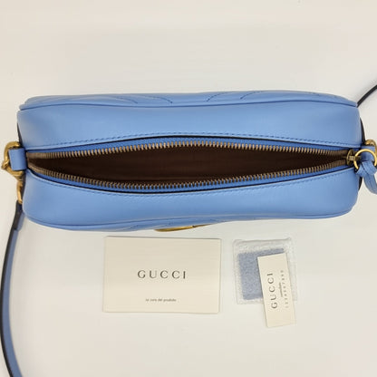 GG Blue Marmont Crossbody Bag Matelassé Leather