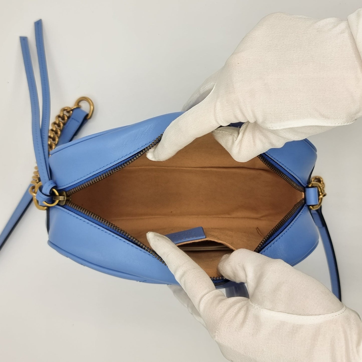GG Blue Marmont Crossbody Bag Matelassé Leather