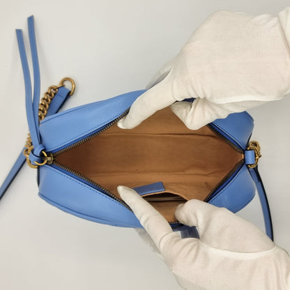 GG Blue Marmont Crossbody Bag Matelassé Leather