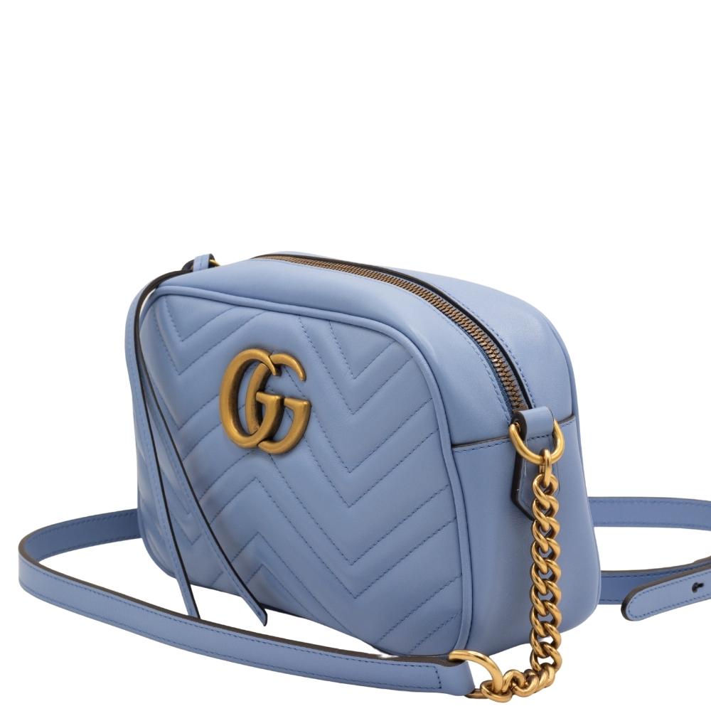 GG Blue Marmont Crossbody Bag Matelassé Leather