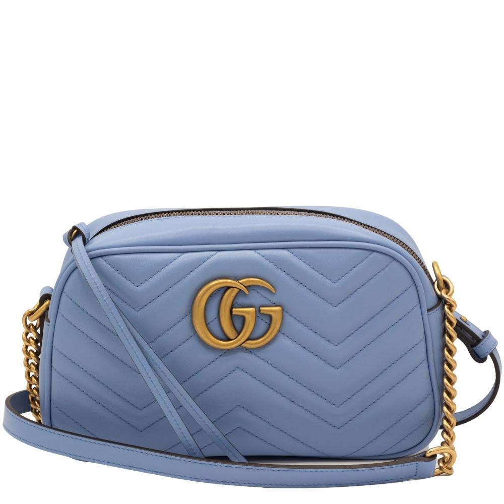 GG Blue Marmont Crossbody Bag Matelassé Leather