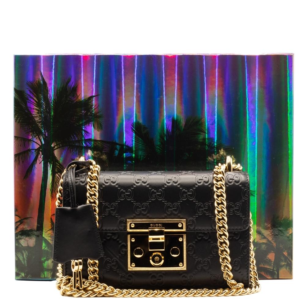 GG Padlock Crossbody Black Leather