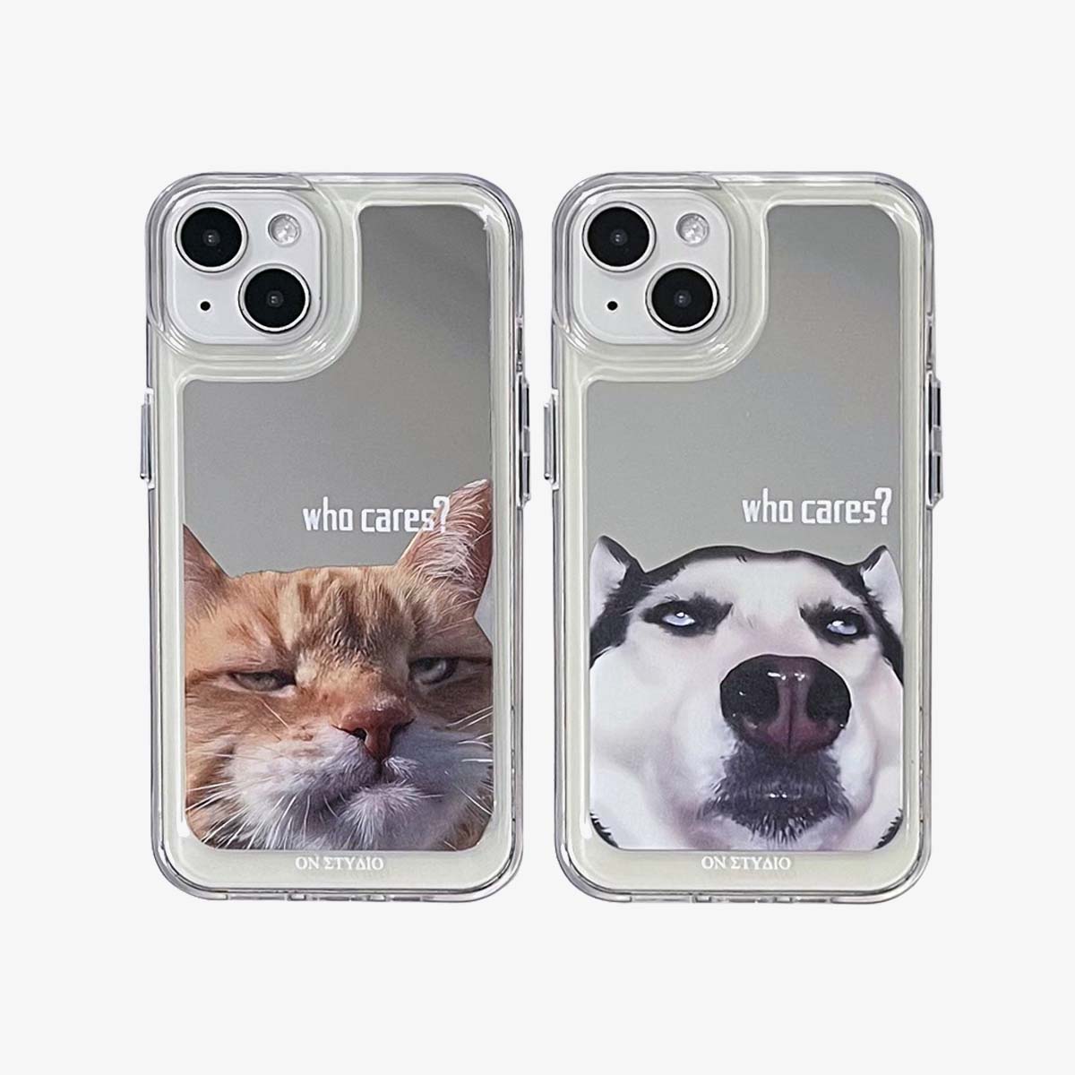 Mirror iPhone Case | Couple Cats & Dogs Who Cares
