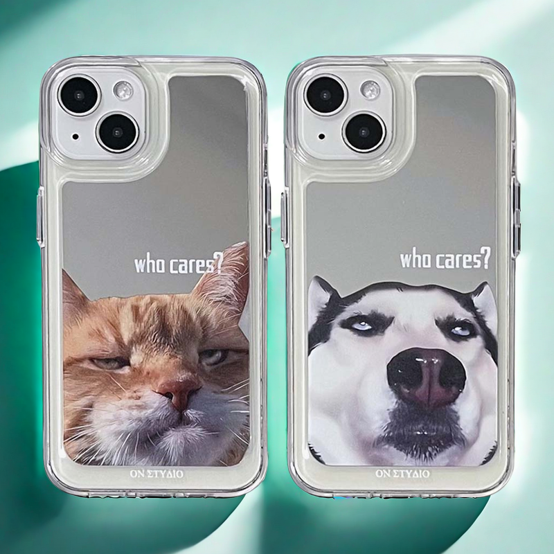 Mirror iPhone Case | Couple Cats & Dogs Who Cares