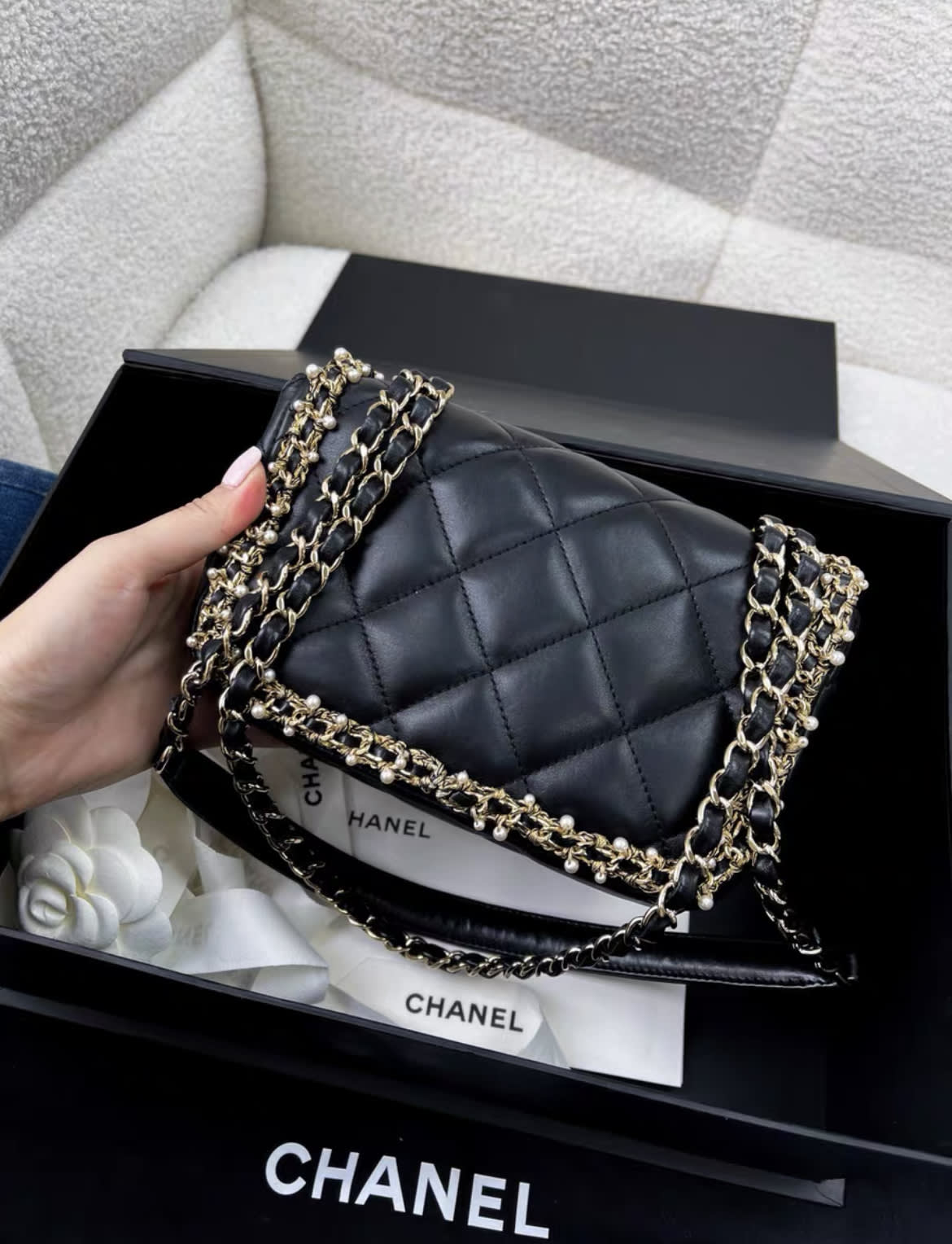 Chanel Limited Edition Pearl Leather Cf Chain Bag