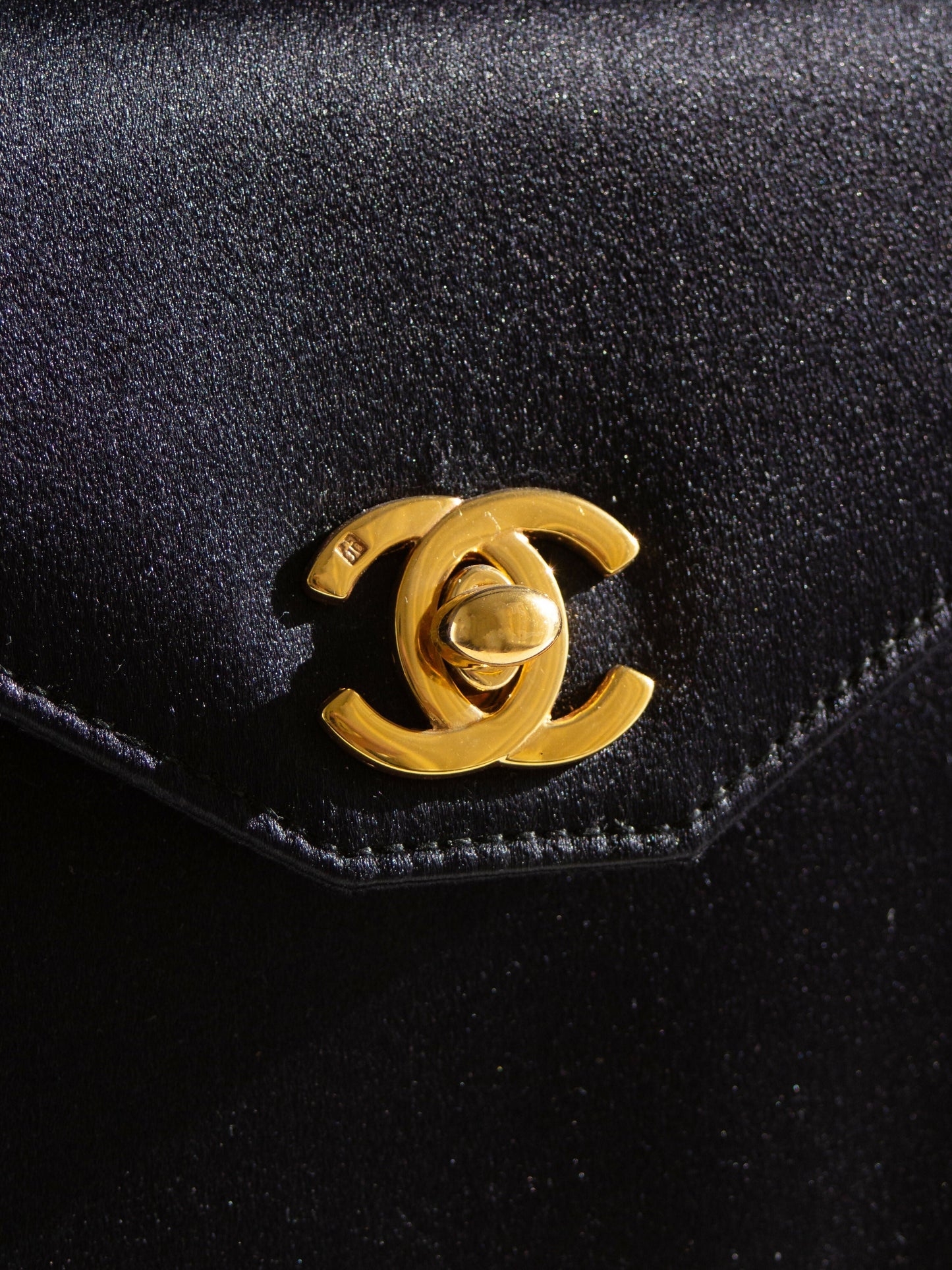 Chanel Kelly 1996 Black Satin 24K Gold Mini Evening Bag