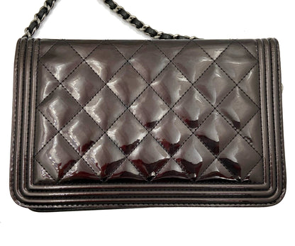 Chanel Burgundy Patent Leather Boy Wallet on Chain WOC Crossbody Bag