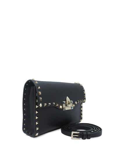 Small Rockstud Shoulder-Crossbody Bag Black