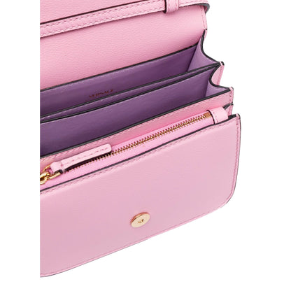 Versace La Medusa Logo Plaque Pink Pebbled Leather Crossbody Bag