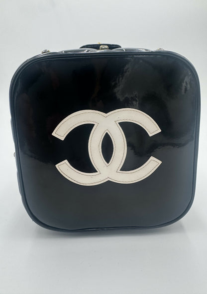 Chanel 1995 Barbie Black Rhinestone Heart-Mirror Vanity Case Bag