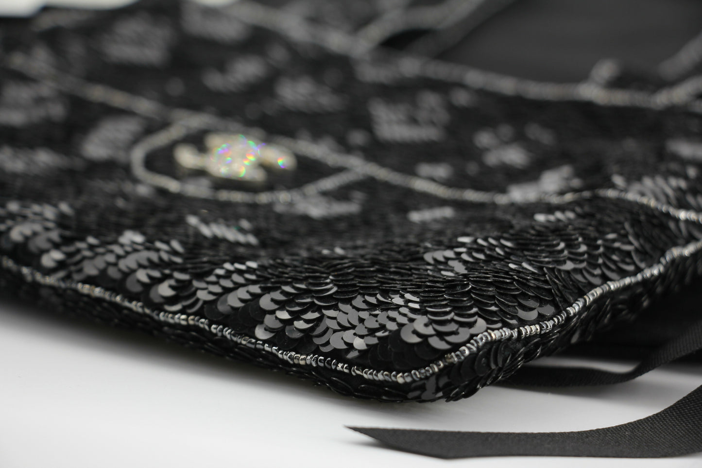 Chanel Coco Mark Metallic Black Sequin Tote Bag