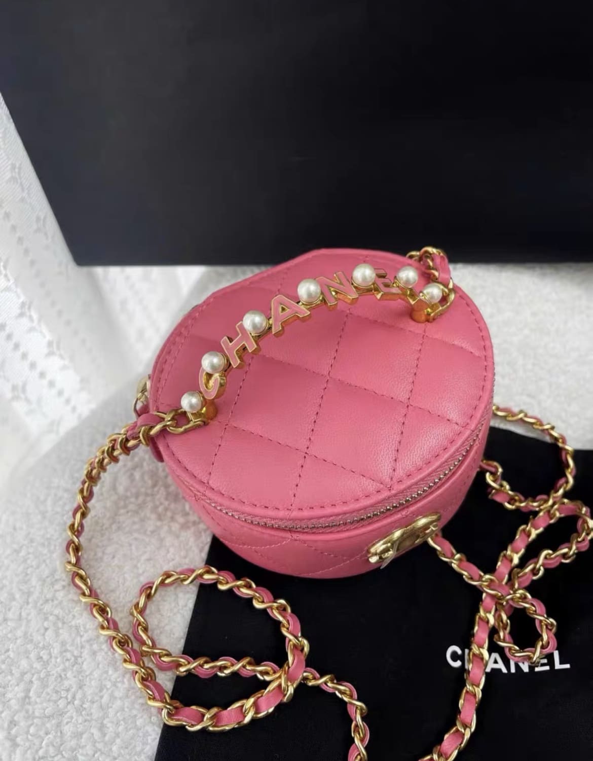Chanel 23B Pearl Top Handle Pink Mini Vanity Bag