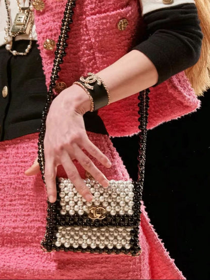Chanel 22S Black White Pearl Evening Bag
