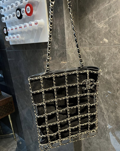 Chanel Suede Leather Chain Shopping Bag
