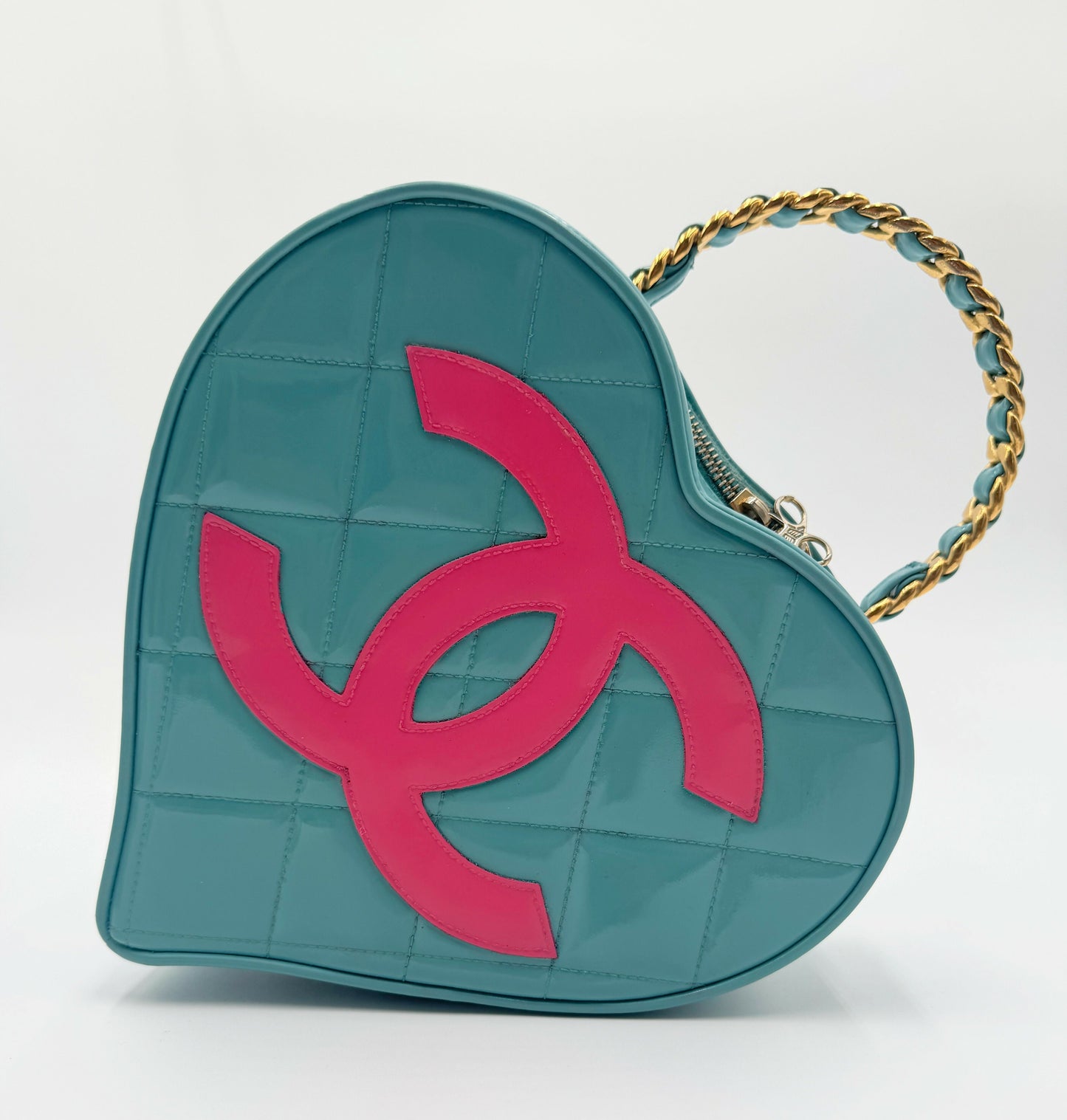 Chanel 1995 Barbie Blue Pink Heart Vanity Bag