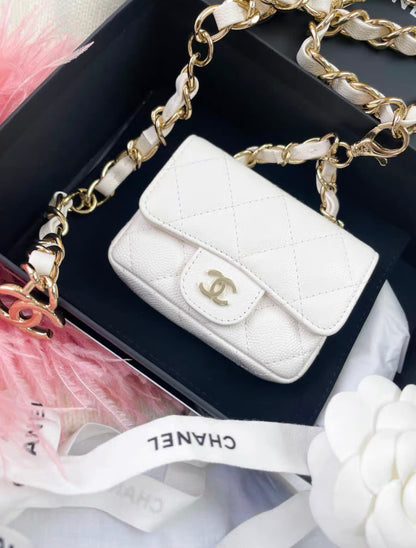 Chanel White Gold Lychee Leather Belt Bag
