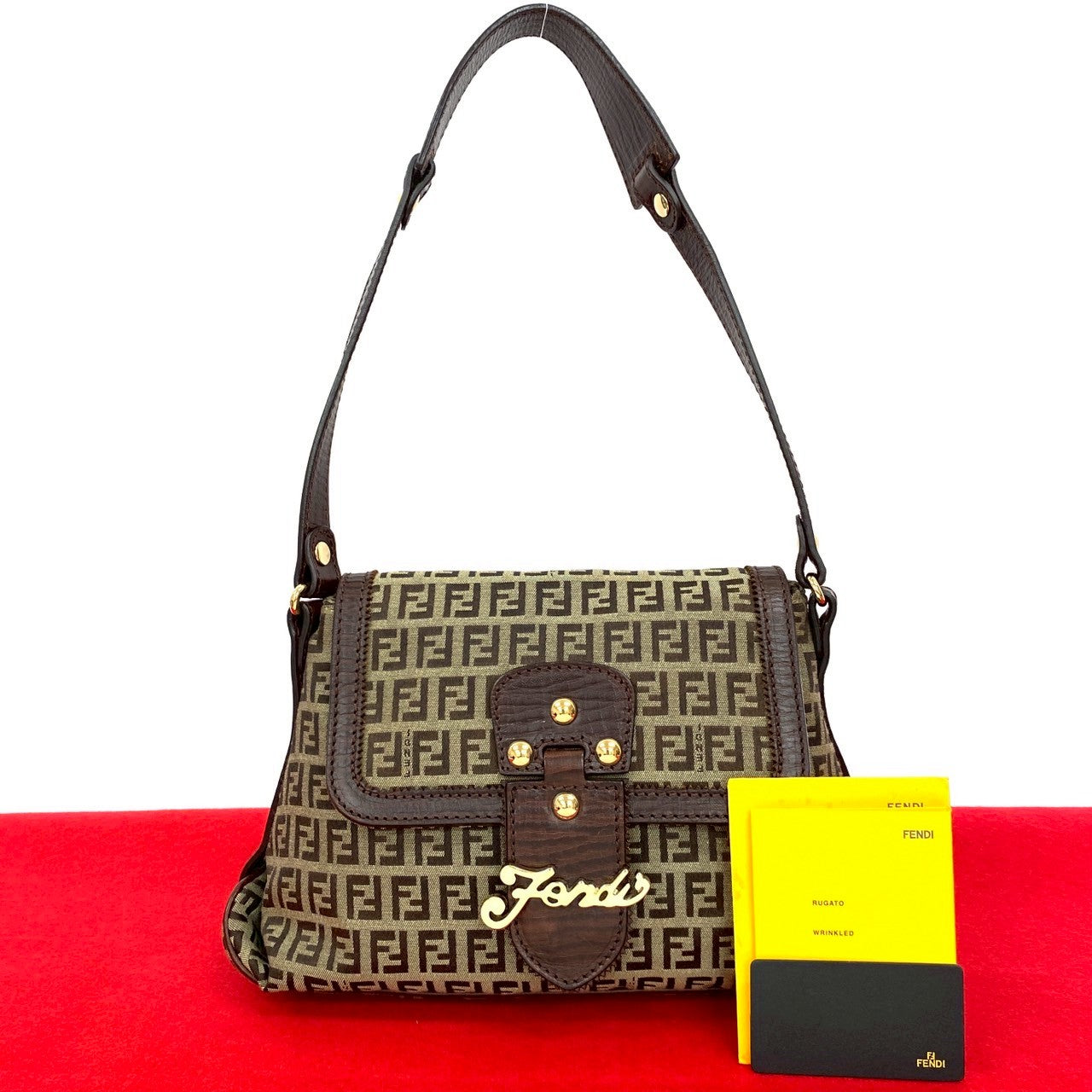 Fendi Zucchino Nylon Canvas Leather Shoulder Bag