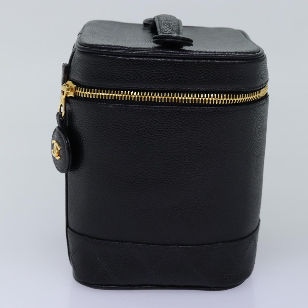 Chanel Bicolole Vanity Cosmetic Pouch Caviar Skin Black CC Auth yk12738