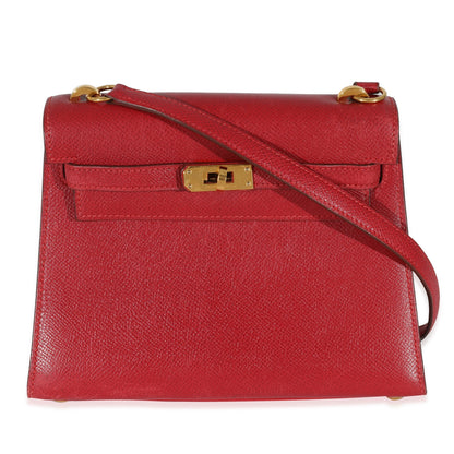 Luxury Hermes Rouge Vif Courchevel Mini Sellier Shoulder Kelly 20 Ghw