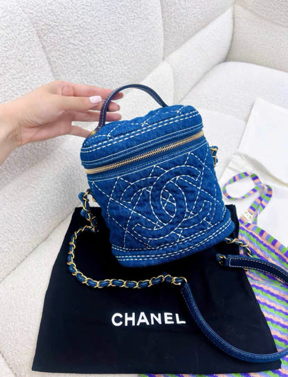 Chanel Vanity Leather Blue Clutch