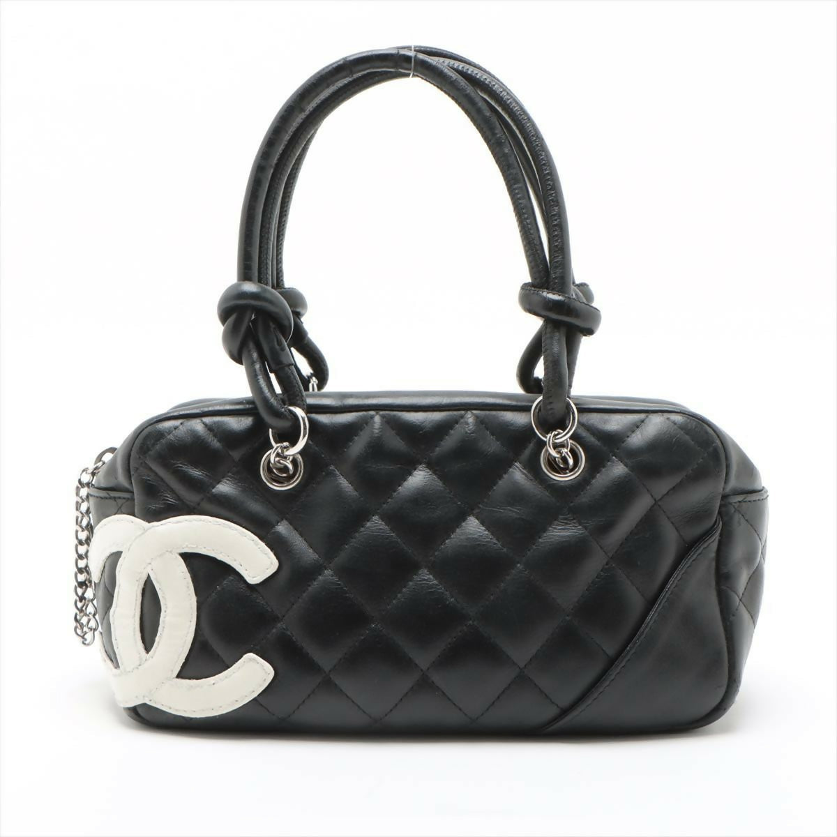 Chanel Black And White Calfskin Quilted Small Cambon Bowler Bag