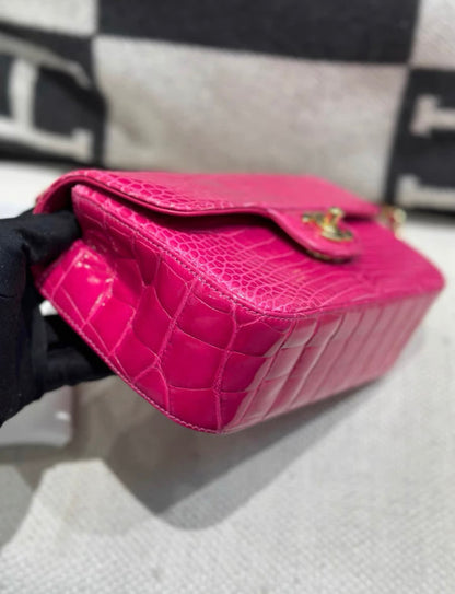 Chanel Hot Pink Alligator Mini Double Flap Bag